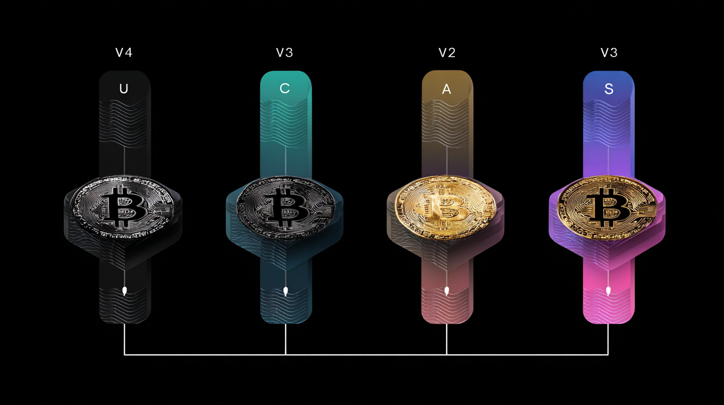 Comparison graphic for Uniswap V2 V3 V4 protocol versions concentrated liquidity hooks and singleton pool architecture on EVM chains
